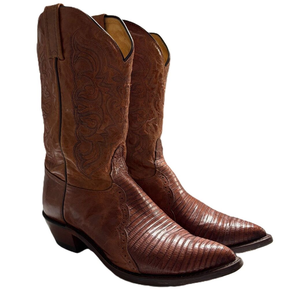 Vintage 1970s Tony Lama BLACK LABEL Teju Lizard Western Cowboy Boots 9B USA - Picture 4 of 12